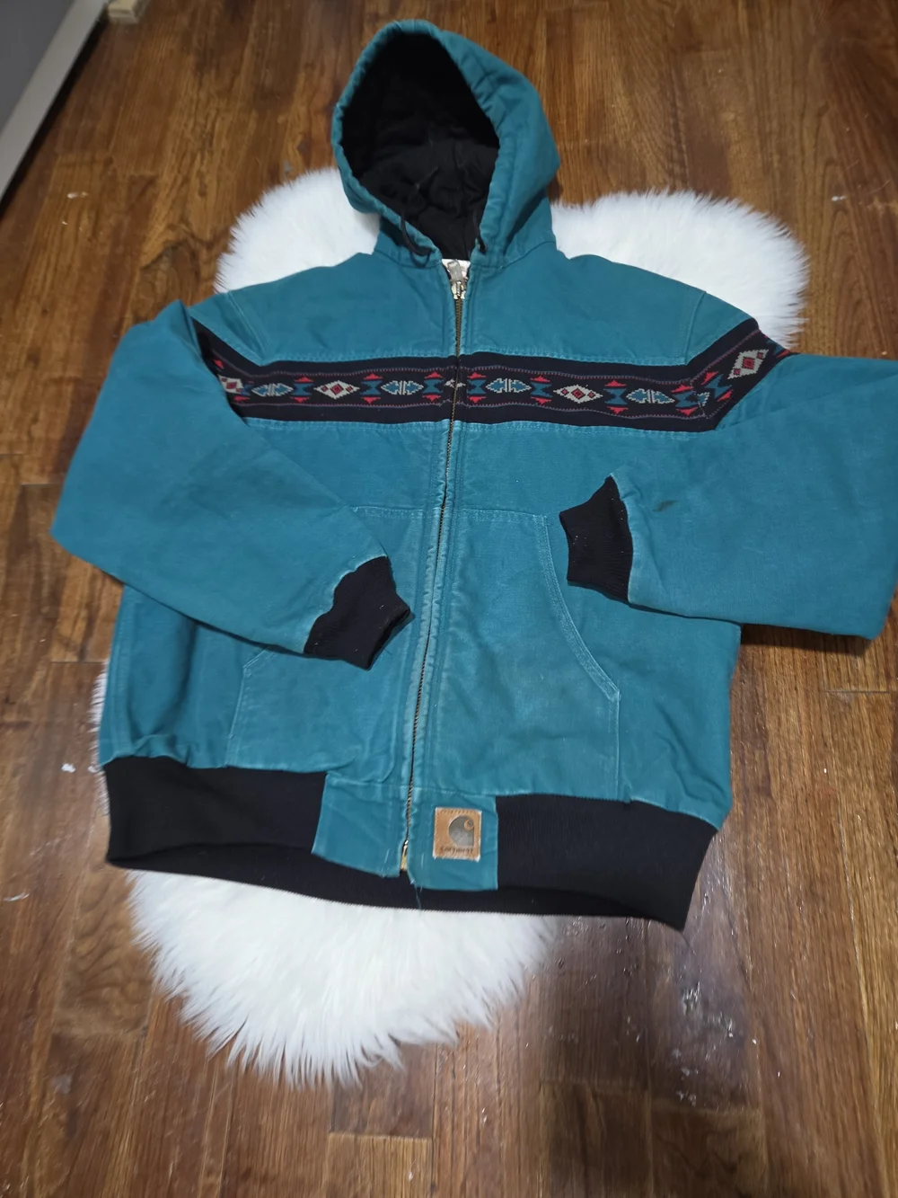 Carhartt  Men,s Aztec Work Jacket Agua Vintage 90 Full Zip Quilted